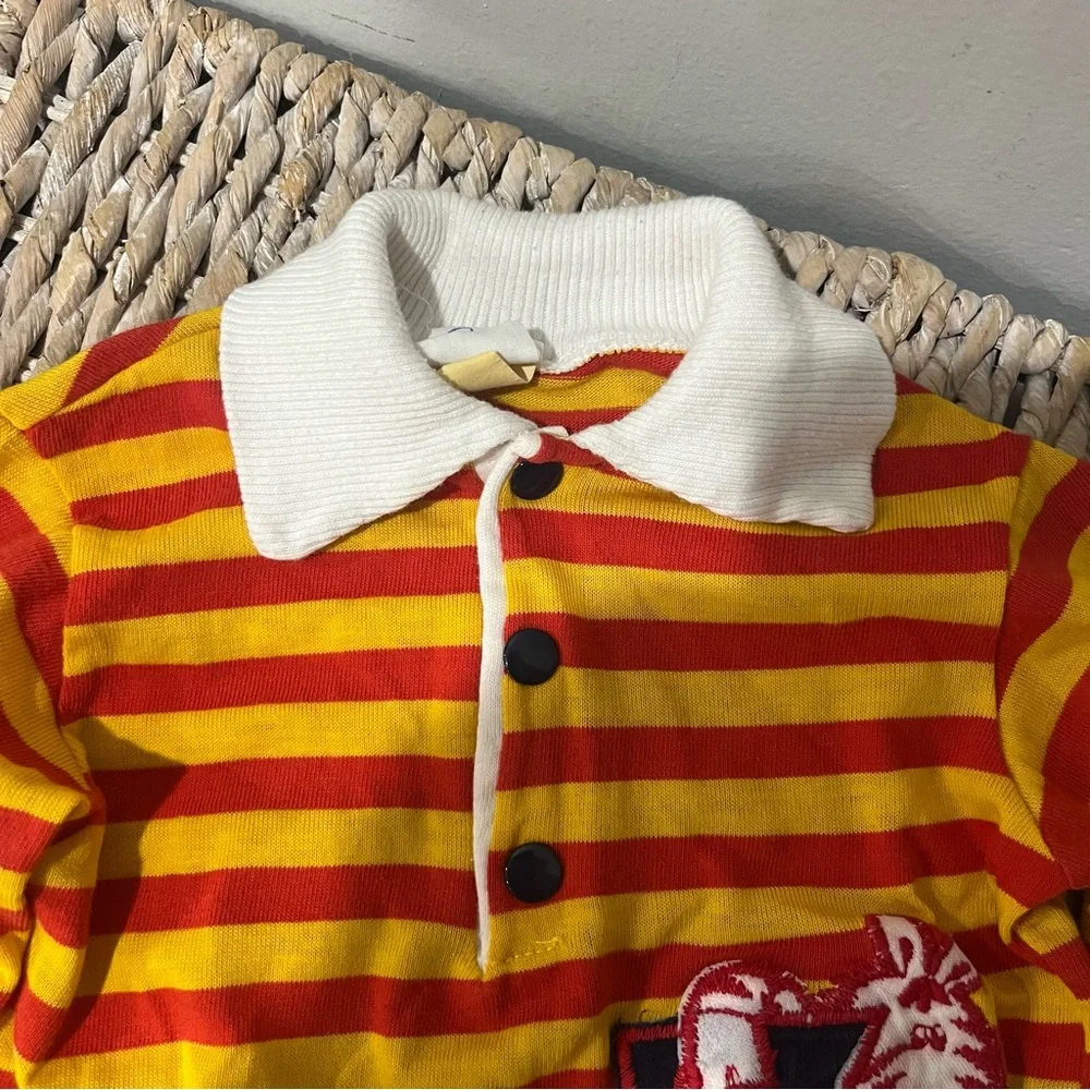 Vintage Carters Long Sleeved striped shirt Size 3T  Zebra Embroidered Yellow Red